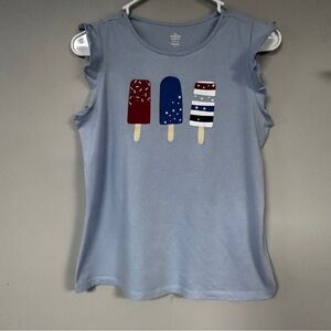 Celebrate! Patriotic Red White & Blue Popsicle Girls’ Tee XXL 18. EUC!
